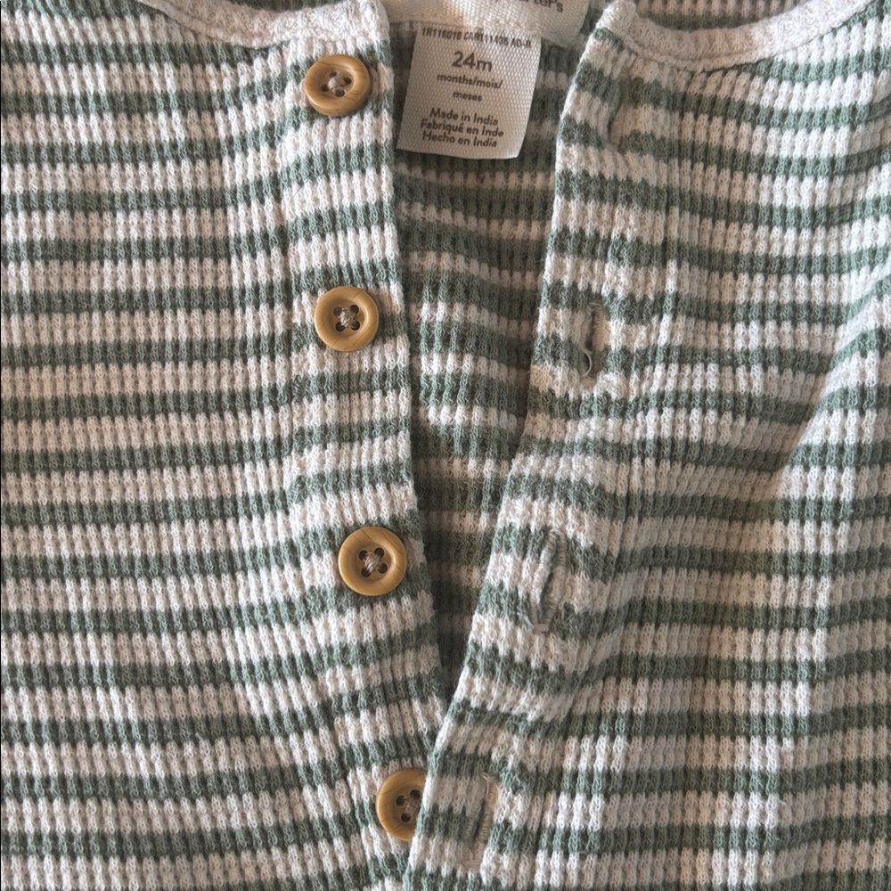 Carters Organic Cotton Green White Striped Sleeveless Baby Romper 24 months - Picture 3 of 5